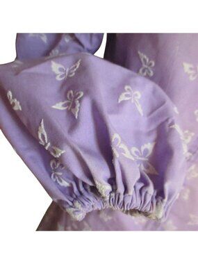 Small True Vintage Dress Cottage Core Butterfly Print Lilac Handmade 1970's